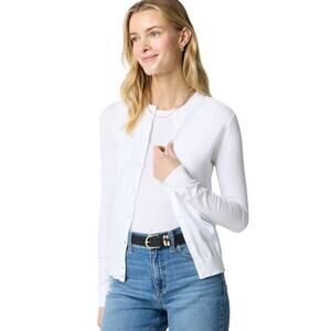 J.Crew Women's Classic Cotton Crewneck Cardigan White E5957 Size L